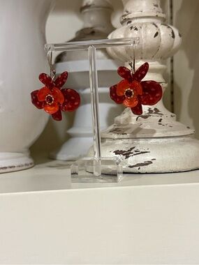 Lala Orange and Red Resin Floral Earrings